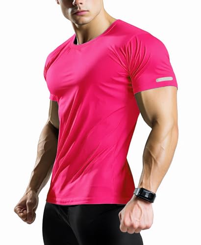 Mens Workout Shirts Fitted, Quick Dry Gym Tshirts Running Athletic