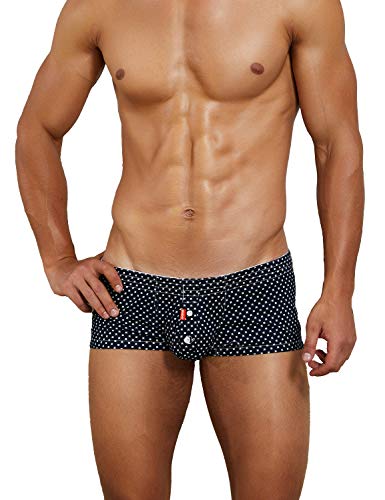 SEOBEAN Mens Sexy Low Rise Boxer Underwear Fit Trunks with Cup-Shaped (00501 Navy, M(28-30"))