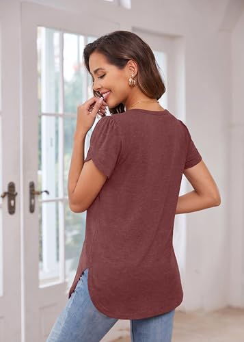 Image of Herou Women's Casual Long /Short Sleeve T Shirt Crewneck with Side Split Fall Pullover Loose Tunic Sweater Tops