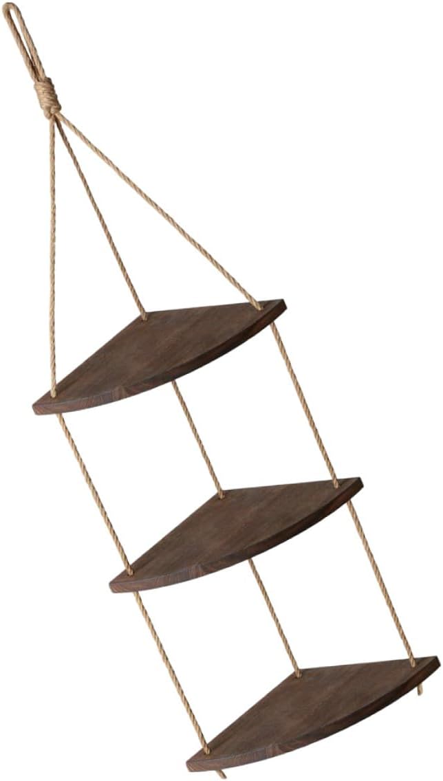Vintage Fan-Shaped Wooden Wall Hanging Storage Rack Corner Shelf for Bedroom Living Office Space-Saving Rustic Brown Decorative Organizer