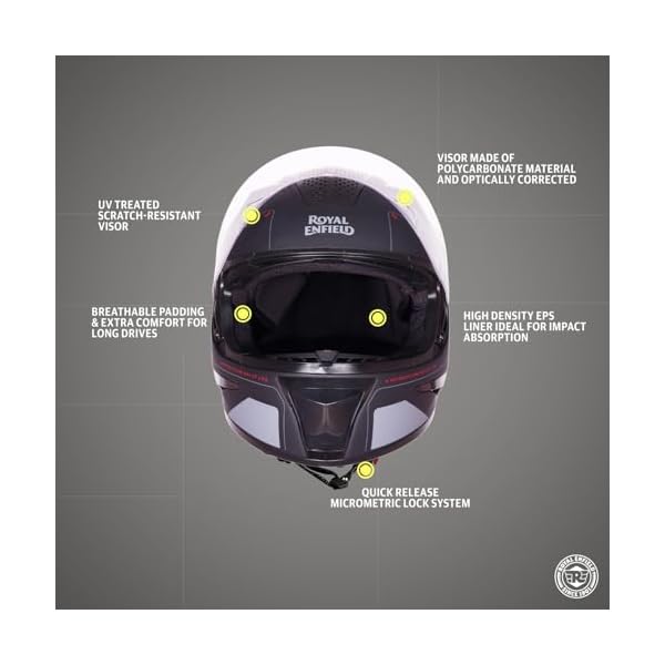 Royal Enfield AIR-X 1901 Full Face Helmet | Certification: ISI & DOT | High Impact Grade ABS Shell |Multipore Ventilation System | Aerodynamic Design with Aggressive Styling | Black (L) 60 CM