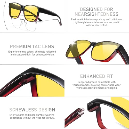 Image of HAOLOTA Night Vision Driving Over Glasses, Polarized Nighttime Glasses Men Women Anti Glare Yellow Tinted Lens
