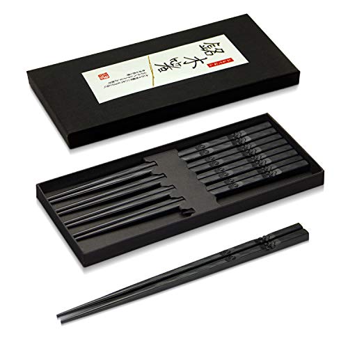 Chopsticks, Chopsticks Reusable, 5 Pairs Japanese Fiberglass Chopsticks Reusable Dishwasher Safe Chop Sticks Chopstick Set with Case, 9 Inches