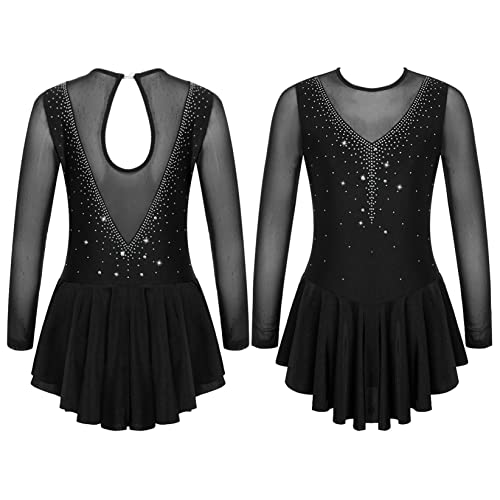 Vernlan Big Girls Mock Neck Roller Ice Figure Skating Dress Dance Wear Competiton Costume Gymnastic Leotard Skirt Shinny Black 12 Years #TOP5