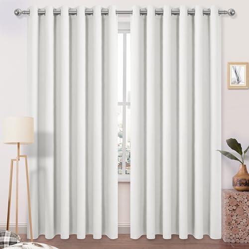 DWCN Extra Wide Room Darkening Curtains for Bedroom 70 x 84 Inch Long Ivory