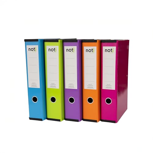 Box File Bright Laminated Foolscap Lockspring Ring Pull & Catch Fits A4 75mm Spine Assorted Colours (5 Pack)