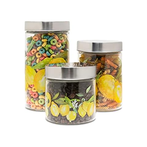 American Atelier Canister Glass Jars w/Printed Design, Lemon Branches Cover