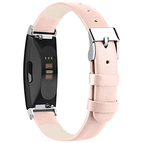 Amzpas Bracelet Compatible avec Fitbit Inspire/Fitbit Inspire HR/Fitbit Ace 2 , Classique en Cuir Véritable Bande de Montre Bracelet pour Fitbit Inspire/Inspire HR (05 Rose, 5,9"- 7,9") Cover
