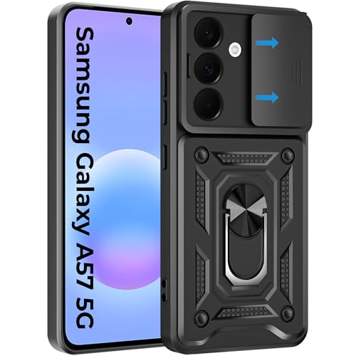 A rtistque Armor Bumper Back Cover Case for Samsung Galaxy A57 5G | Ring Holder Stand | Sliding Camera Protection | Shockproof Heavy Duty Design | Samsung Galaxy A57 Back Cover - Black
