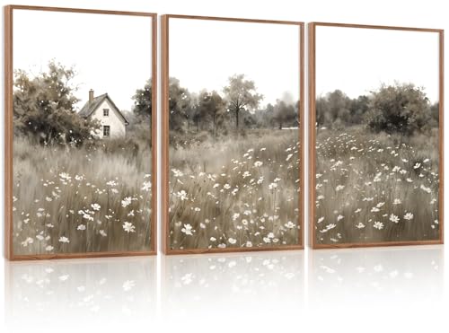 HOURIA 3Pcs Pastoral Countryside Landscape Canvas Wall Art (16"x24"), Rustic