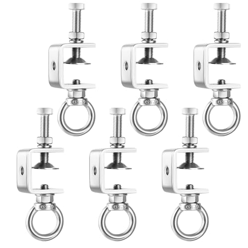 6PCS C-Clamps, Stainless Steel Beam Clamp with M8 Stainless Steel Screw Ring, I-Beam Design Cable Hangers Universal Desk Clamp Conduit Hanger for Metal Mounting Household