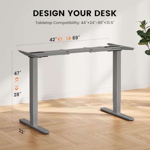 Image of ErGear Dual Motor Standing Desk Frame, Electric Adjustable Legs Compatible Desktop Size 44″-90″, 264 lbs Weight Capacity, 4 Memory Height Settings Stand up Desks Base, Grey Frame Only