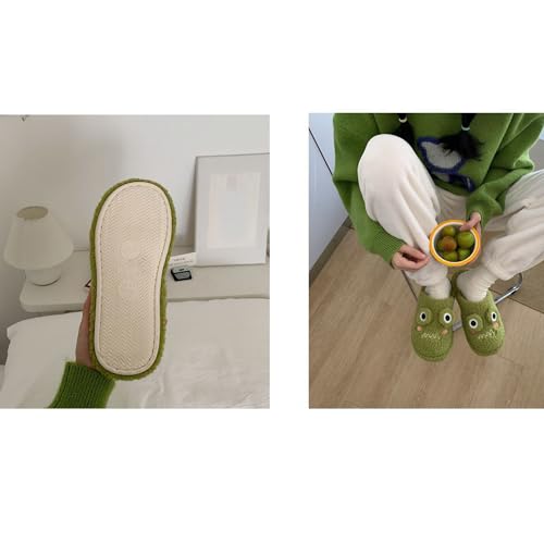 Unisex Adult Funny Face Slipper Novelty Cute Plush Furry Slippers Gift for Women Men Anti Slip Soft House Shoe(38-39, Green)3