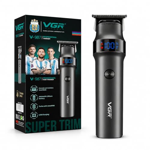 V-987 Professional Digital Display Turbo function 7000RPM Zero Gapped Cordless Pro Self Haircut Hair Clipper Beard trimmer Stainless steel & Ceramic B