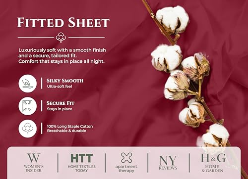 Image of Royale Linens 100% Organic Cotton King Fitted Sheet Only - Percale Weave - Super Soft Deep Pocket Bottom Sheets - Red Elastic Sheet - King Size Fitted Sheets Only - (78 inchx80 inch+15 inch, Red)