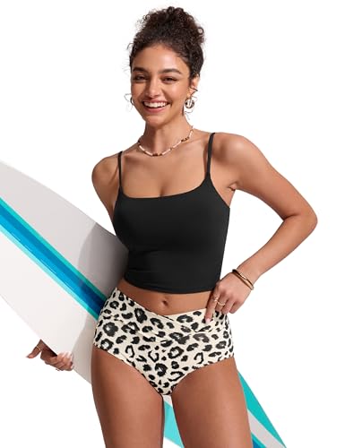 Image of CRZ YOGA V-Shaped High Waited Bikini Bottoms | Mid Cut Leg, Medium Bum Coverage, Cross Front, Swim, Bathing Suit Briefs for Women