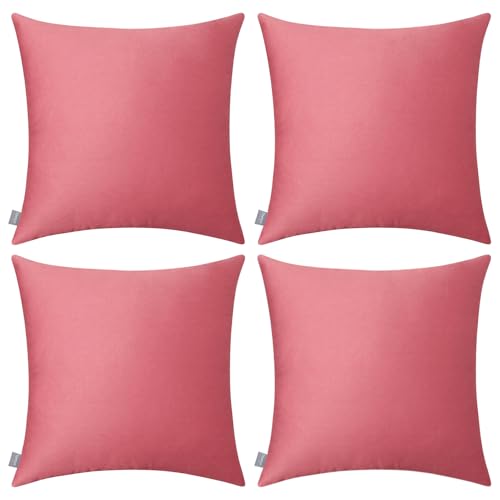 Thmyo 4-Pack 100% Cotton Solid Decorative Throw Pillow Case 18x18 Light Red