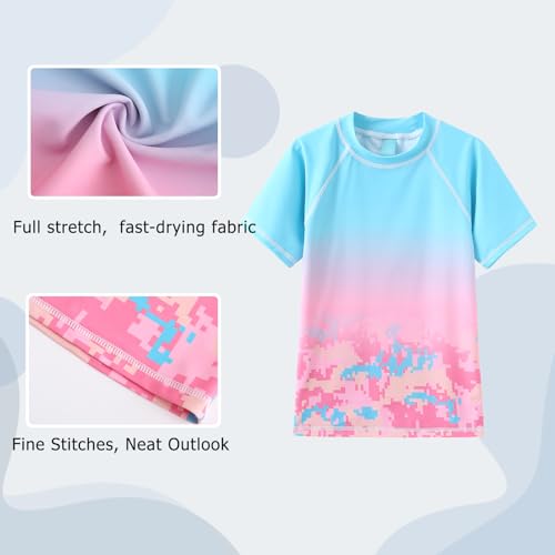 Image of Girls Short Sleeve Rash Guard Swim Shirt Girls Sun Protection Swimsuits Quick Dry Surf Tops Bathing Suits for Girls