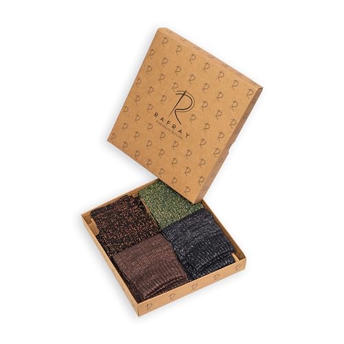 Image of RAFRAY Women's Glitter Socks Crew Length, Premium Shiny Sparkly Socks in Gift Box, 4 Pairs, Size US W: 5-9.5 EU: 36-40