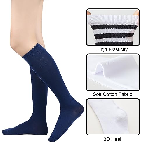 Image of DOOVID Casual Knee High Socks for Women Tube Socks Elasticity Athletic Socks Thin Stripe Knee High Stockings