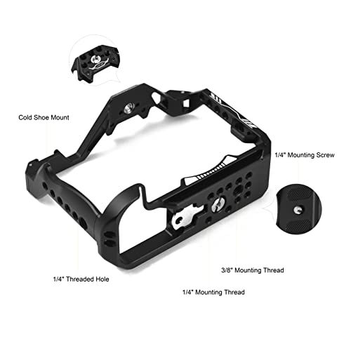 Image of Andoer Camera Cage Aluminum Alloy Video Cage with Cold Shoe Mount Numerous 1 /4 Inch Threads Replacement for Canon R7 Camera