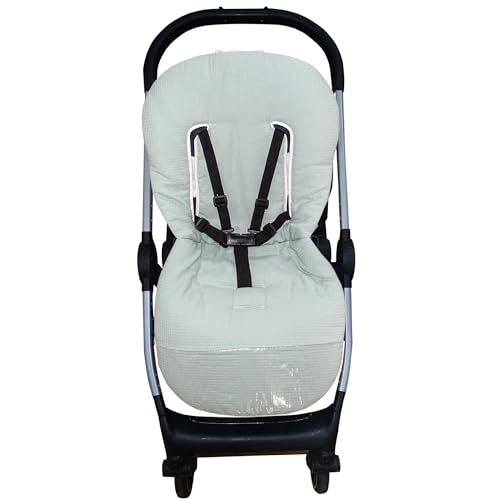 Colchoneta Universal para Silla de Paseo – Funda Transpirable y Acolchada para Carro de Bebé, Ideal para Verano y Entretiempo, Compatible con la Mayoría de Sillas, Fácil de Lavar (Pique Verde)
