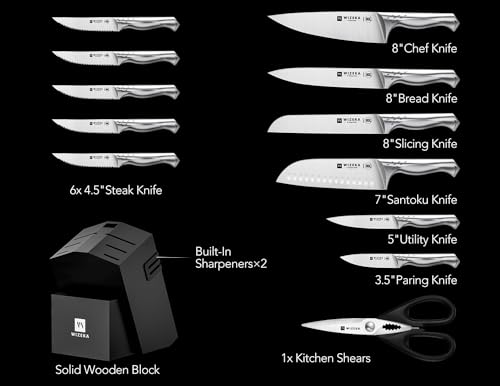 WIZEKA Kitchen Knife Set, 15 Piece Knife Block Set with Sharpener - image 4