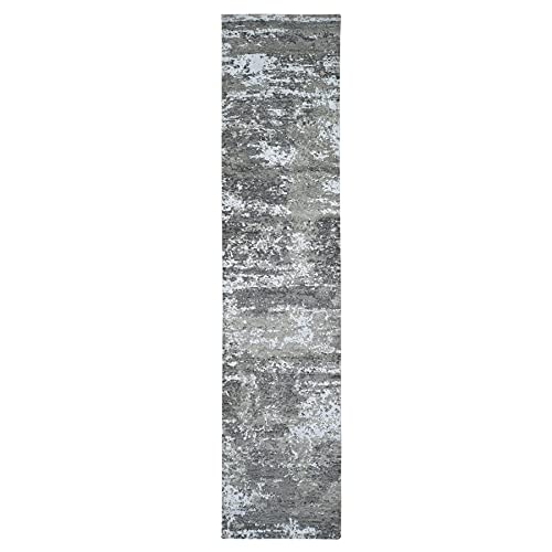Shahbanu Rugs Hand Knotted Oriental Runner Rug, Gray, Wool, 2'6"x12',