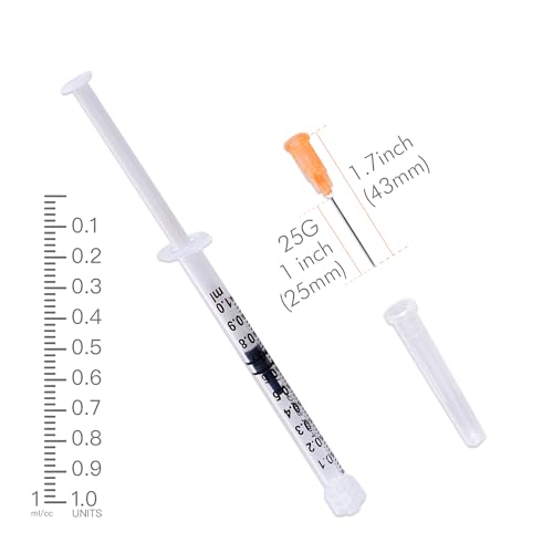 20 Pack 1ml Syringe with Needle 25G 1 Inch, Disposable Luer Lock Syringes, Individual Sterilized Wrapped