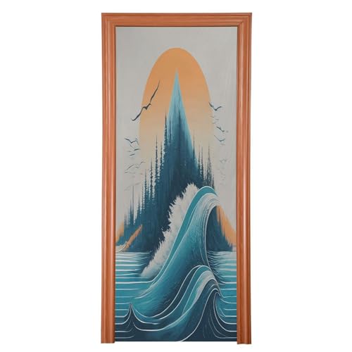 FLildon Sunset Mountain Sea Waves Door Cover Decoration, Party Accessory Porch Decor for Festive Ornament Room Door Covers 36 x 98 Inch