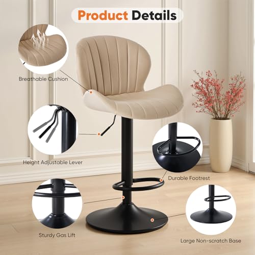 Image of Sweetcrispy Bar Stools Set of 4, Swivel Adjustable Height Fabric Bar Chair