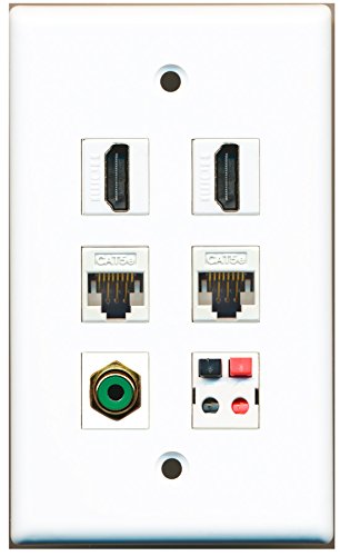 RiteAV - 2 HDMI 1 port RCA zielony 2 porty Cat5e Ethernet biały 1 port głośnik płyta ścienna