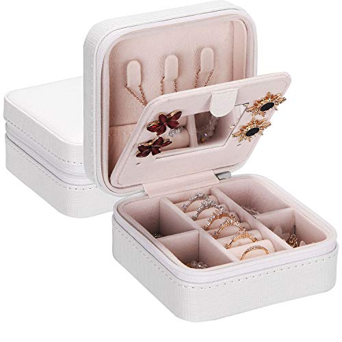 ANWBROAD Mini organizador de caja de viaje para joyería caja de exhibición pequeña con espejo portátil para anillos pendientes collar pulseras regalo para niñas mujeres piel sintética Cover