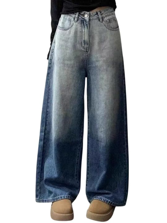 Image of KOTTY Women Wide Leg Baggy Jeans High Waist Relaxed Fit Denim Casual Wear