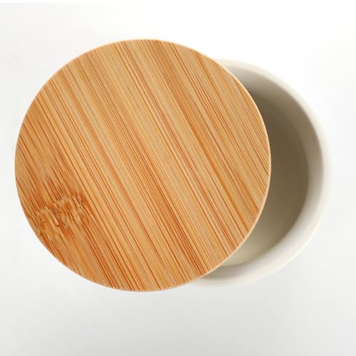 com-four® 3x Vorratsdose aus Keramik - Aufbewahrungsbox mit Bambus-Deckel - vielseitig verwendbare Kaffeedose - kleine Keramikbehälter für Lebensmittel (weiß - 08x09cm - 3 Stück)
