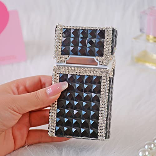 Zigarettenetui mit Feuerzeug Damen 20 Zigaretten Rosa Zigaretten box Glitzer Zigarettenhülle Strass Zigarettencase 20 Schlanke Zigaretten schwarz Cover