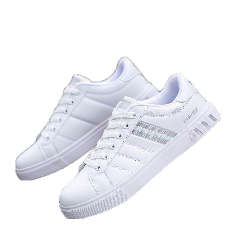 Men's Fashion Striped Casual Skateboard Sneakers, Round Toe Lace-Up Outdoor Shoes, Faux Upper with Liner and Rubber Sole, All-Season Comfort