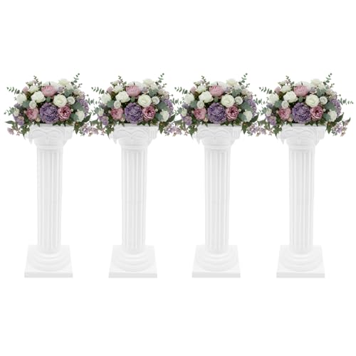 KONGKUNI 4 soportes de plástico para flores de pilar romano, columna griega, columna romana, columna de boda, maceta, estante para decoración de bodas, fiestas, 10.6 x 10.6 x 34.6 pulgadas