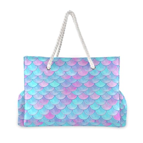 Colorful Mermaid Beach Bag & Travel Tote Bag Large Sandproof with Zipper Closure, Wet Pouch for Swim Gym Travel, Lightweight Foldable Outdoor Bag2