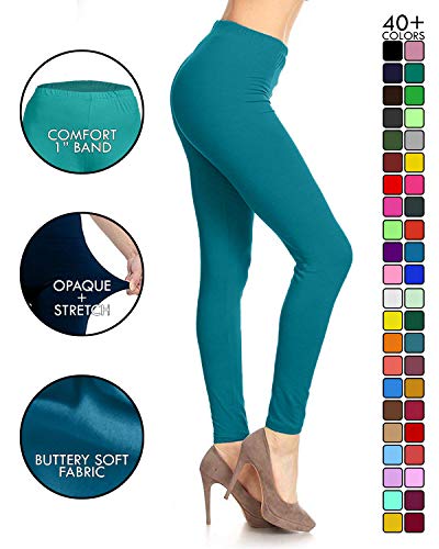 Image of Leggings Depot Women's High Waist Leggings Soft 1 inch Waistband Solid Pants - Regular, Plus, 1X3X, 3X5X