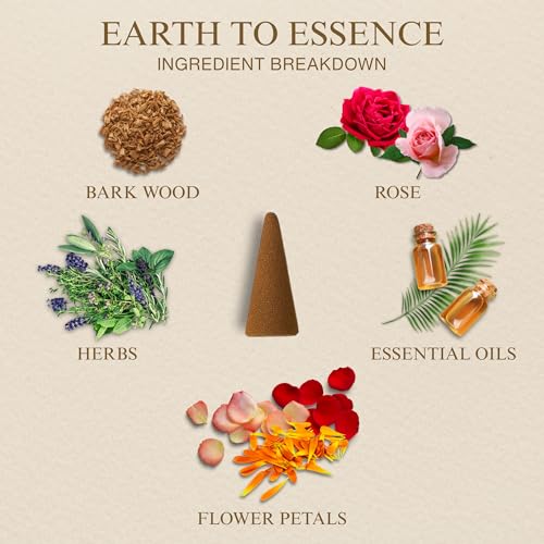 Image of Organic Bamboolesss Dhoop Cones | 40 Natural Flower-Based Incense Cones + Ceramic Stand | Charcoal Free, Long-Lasting Dry Dhoop Cones for Pooja, Home & Meditation (Pack of 1 - Rose)