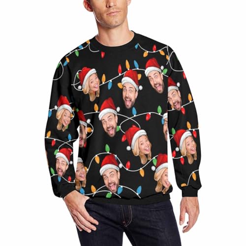 Custom Ugly Christmas Sweatshirt with Face Personalized All Over Print Christmas Sweater for Men Women Xmas Gift