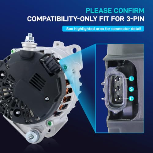 Image of Nissan Alternator Replacement New for 2007-2012 Altima 3-Pin Sentra L4 2.5L, 07 08 09 10 11 12, 2011-2013 Rogue, 2013 Altima Coupe S, 11258N 400-40102 AVA0074 TG12C032