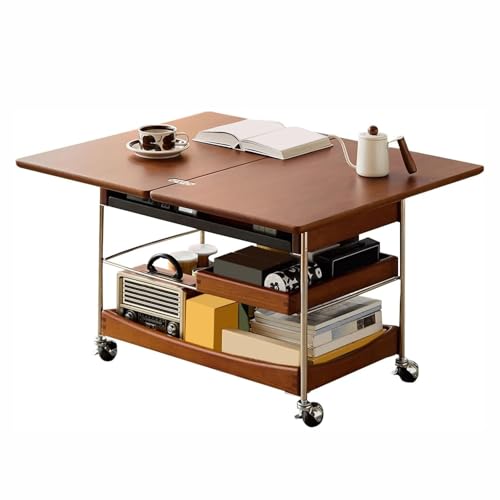 Mesa De Centro Extensible Moderna con Ruedas, Mesas De Centro Plegables con Estante De Almacenamiento Abierto, Mesas Auxiliares Móviles para Sofá, Madera Mesa De Comedor para Sala De Estar.