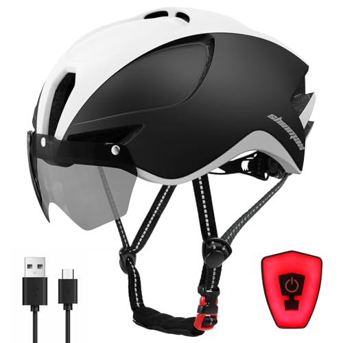 Casco Bici Adulti Shinmax RC-088 con Luce LED Ricaricabile USB e Visiera Magnetica, per Uomo e Donna, MTB e Ciclismo su Strada, Taglia Regolabile 57-62 cm