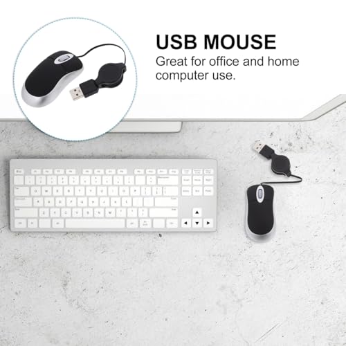 Image of Hemobllo Mini USB Mouse 1000Dpi Optical Computer Mouse with Retractable Cord Portable Wired for Laptop and Desktop 3-Way Scroll Wheel Comfortable Grip Left and Right Hand Use