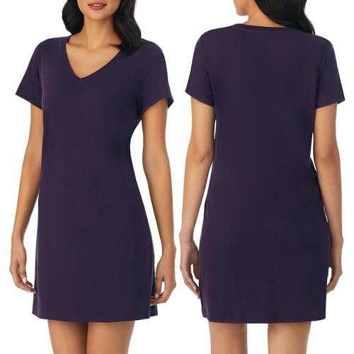 Image of Nautica Womens Sleep Shirt Dress - Cotton Knit Jersey V-Neck Pajama Top - Lightweight & Breathable Sleepwear Loungewear