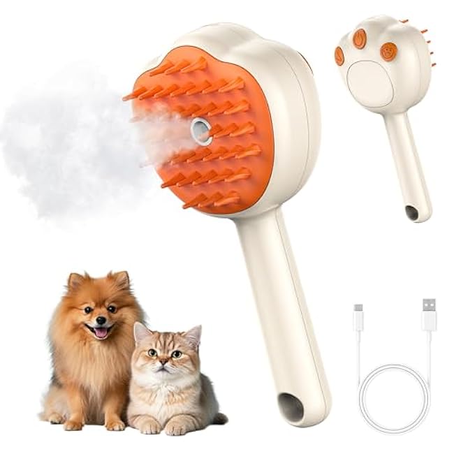 Steam Cat Brush, 6-in-1 Dog Brush Spritz Defur Comb, Steamy Skin Friendly Deshedding Grooming Tool, Suitable for Shedding & Haired Pets, Pet Supplies Accessories,Yellow-AW5GslRa
