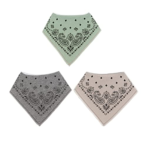 Image of 3-Pack Baby Bandana Drool Bibs for Boys and Girls with Adjustable Snaps, Organic Cotton Soft and Absorbent Toddler Baby Paisley Pattern Bibs for Drooling and Teething by LNGLAT