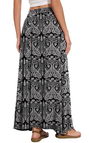 Image of Womens Maxi A-line Long Skirt Casual 2026 Elastic High Waist Flowy Skirts with Pockets